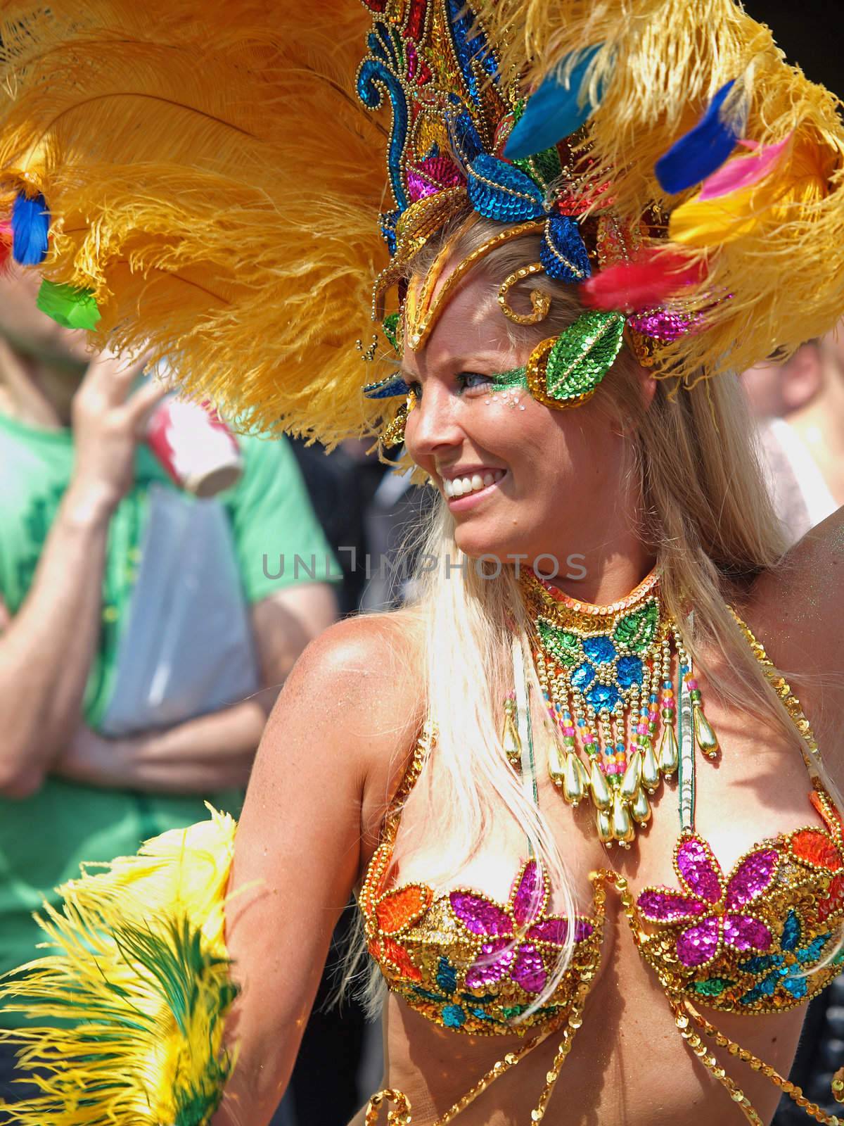 
COPENHAGEN - JUNE 11: Participant in the 29th annual Copenhagen Carnival parade of fantastic costumes, samba dancing and Latin styles starts on June 10 - 12, 2011 in Copenhagen, Denmark.
