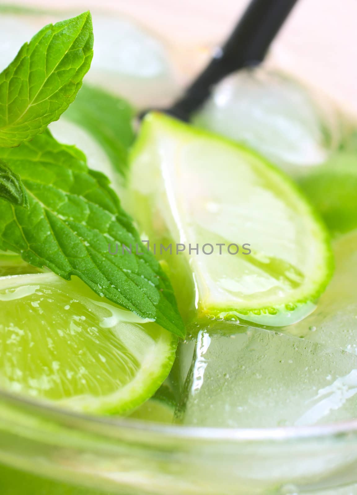Refreshing Drink with Mint, Lime and Ice by ildi
