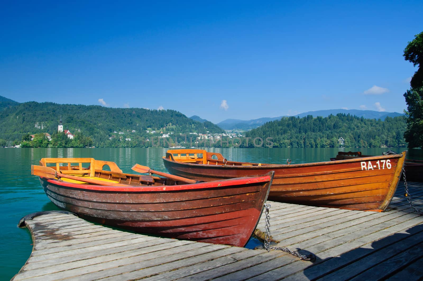 Colorful boat on Lake Bled. Slovenia, europe