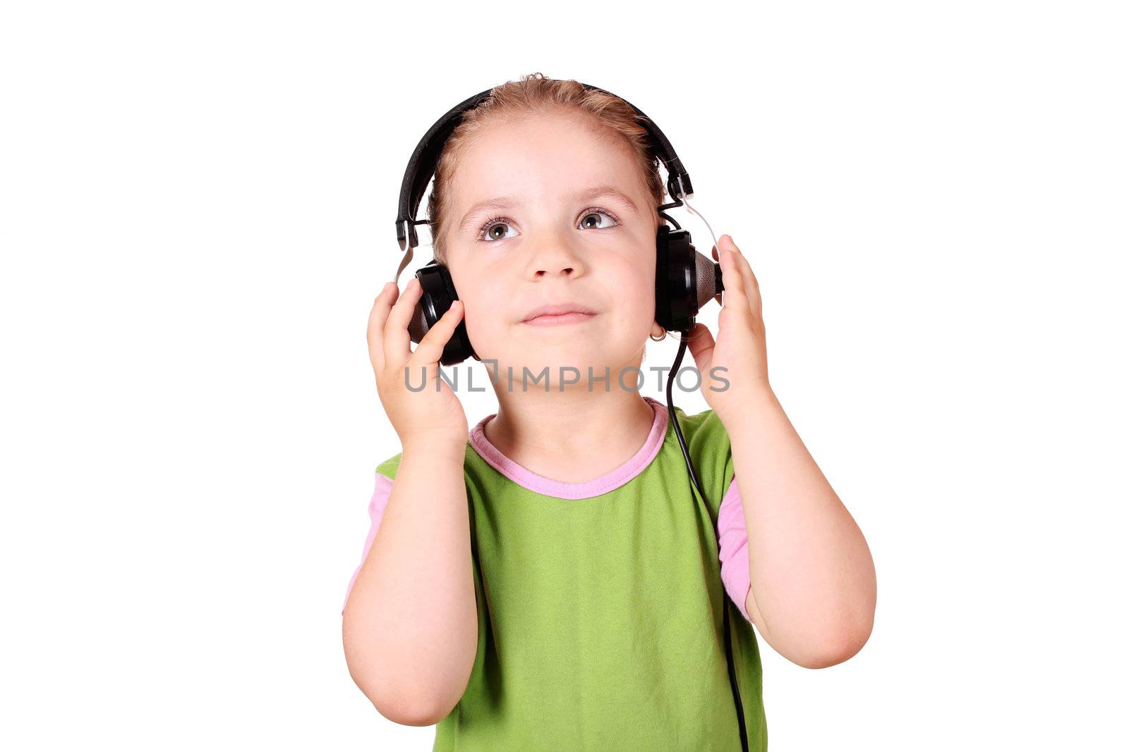 little girl listening music by goce