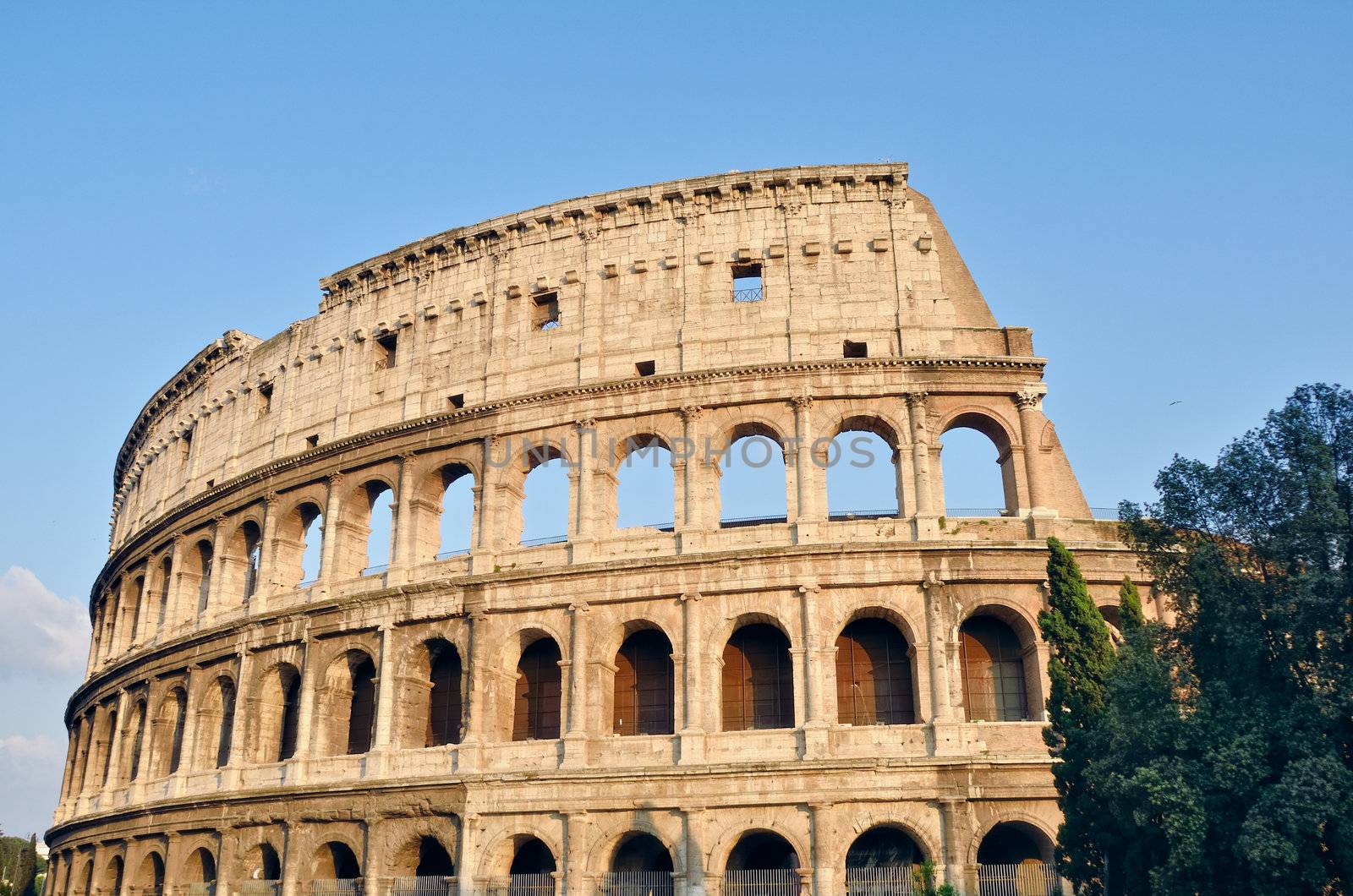 Ancient ruins Roman Colosseum. View from side