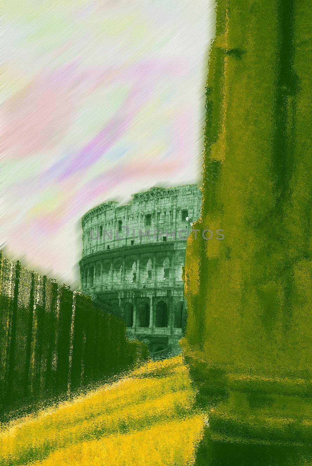 Rome. The Colosseum in an abstract graphic photo. The photo has been elaborated with a photographic software.