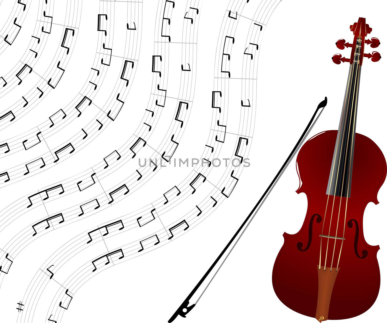 Red violin and musical notes background