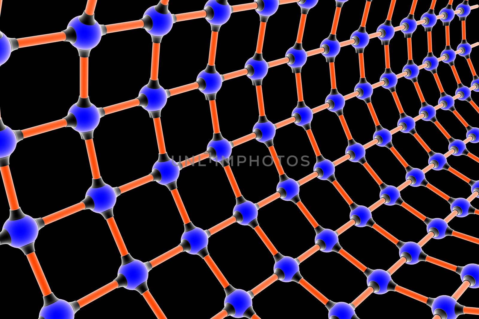 Atoms on black. Image generated in 3D application. High resolution image.