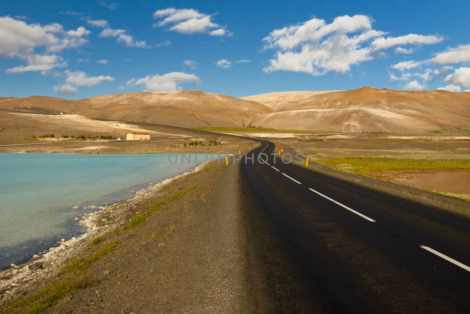 Empty asphalt route in Myvatn area - Iceland. Summer time.