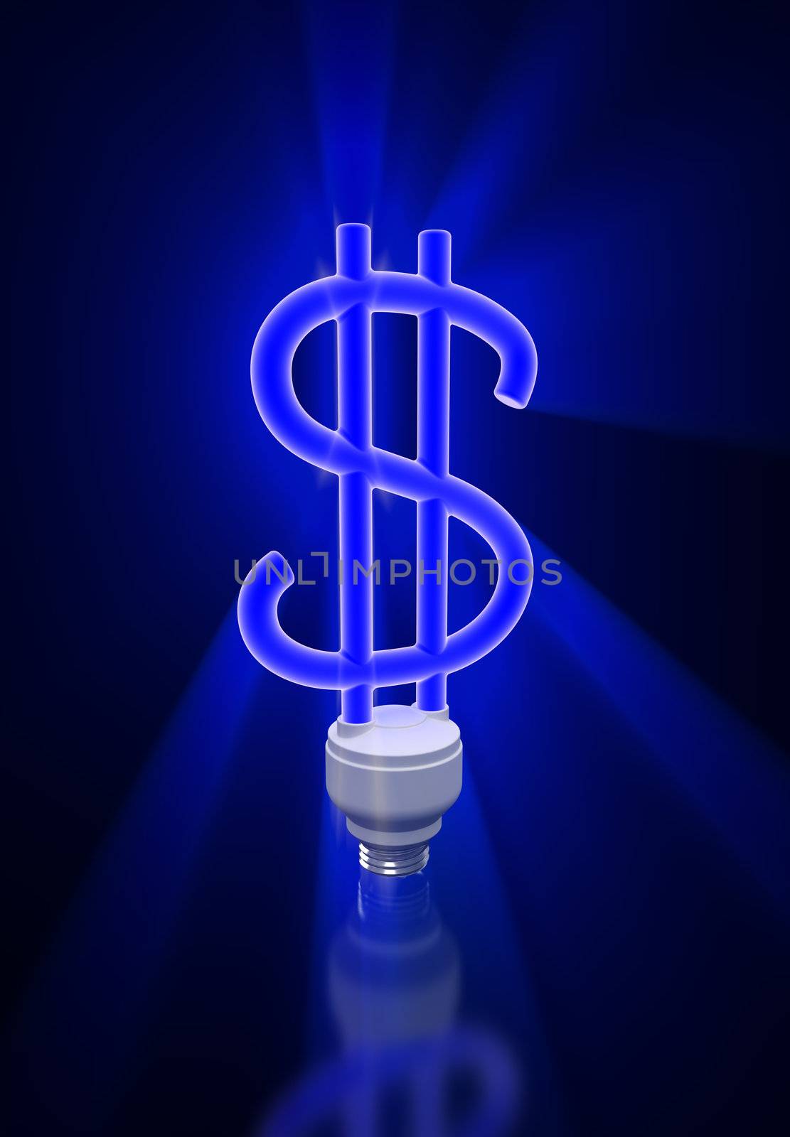 Neon dollar. Image generated in 3D application. High resolution image.