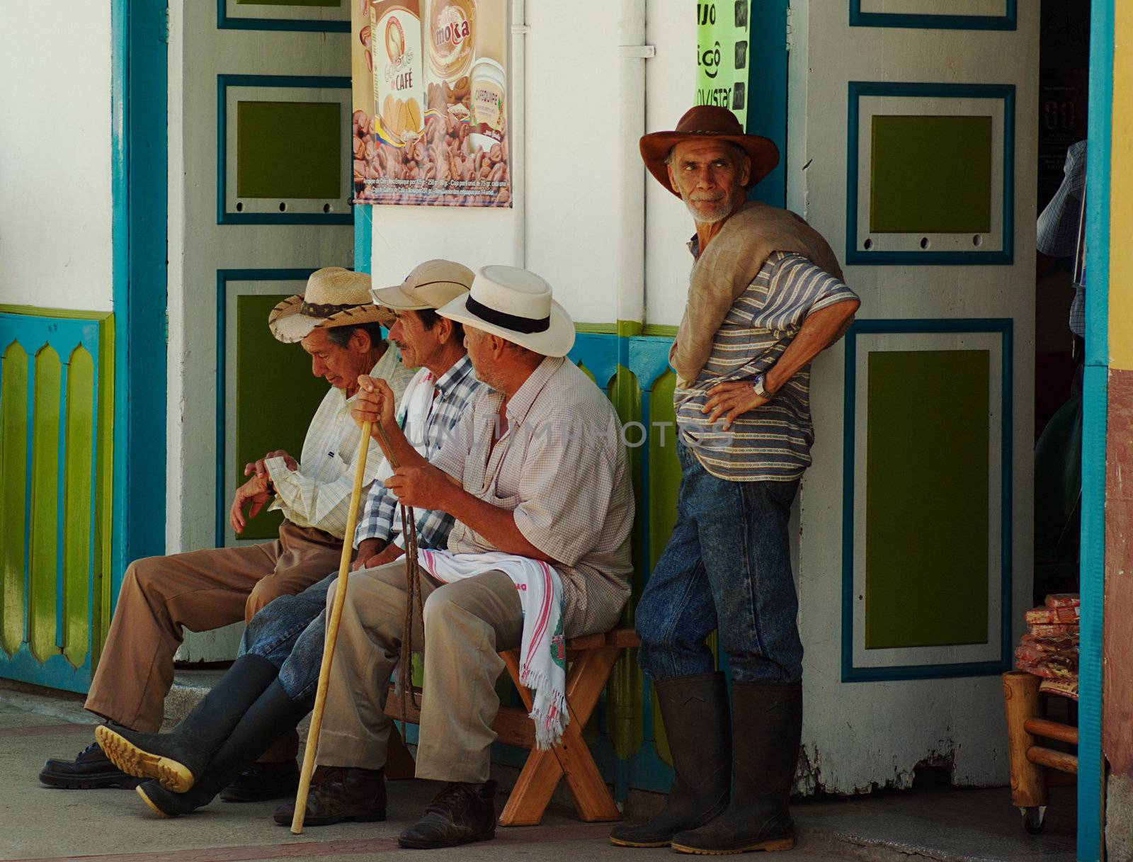 SALENTO, COLOMBIA - MAY 7: Farmers enjoy the afternoon on MAY 7, 2009 in Salento, Colombia. Salento lays in the Zona Cafetera and is popular with Colombians at weekends as well as foreign tourists.