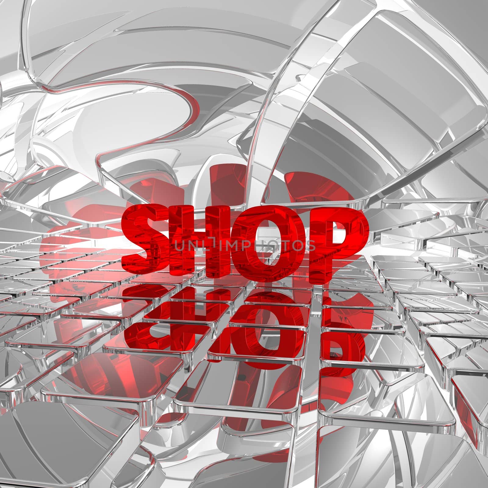 the word shop in abstract futuristic space - 3d illustration