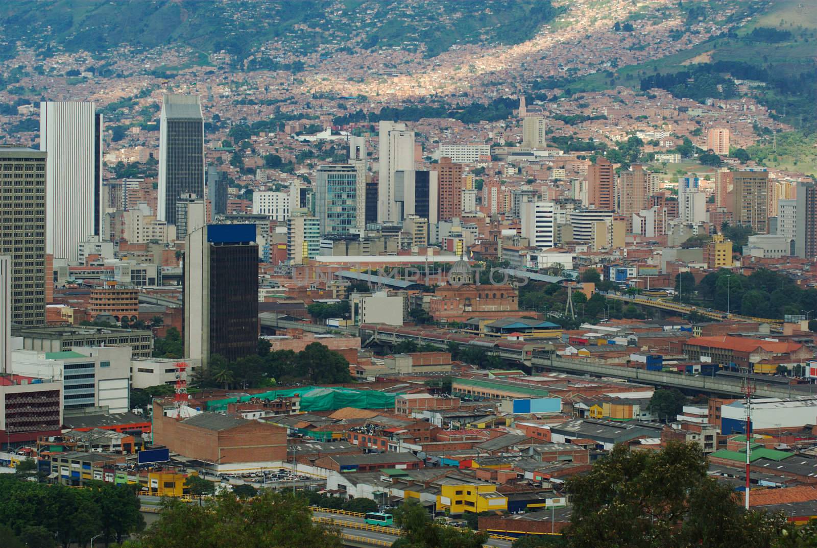 The city center of Medellin, the second biggest city in Colombia, which is the capital of the Department of Antioquia