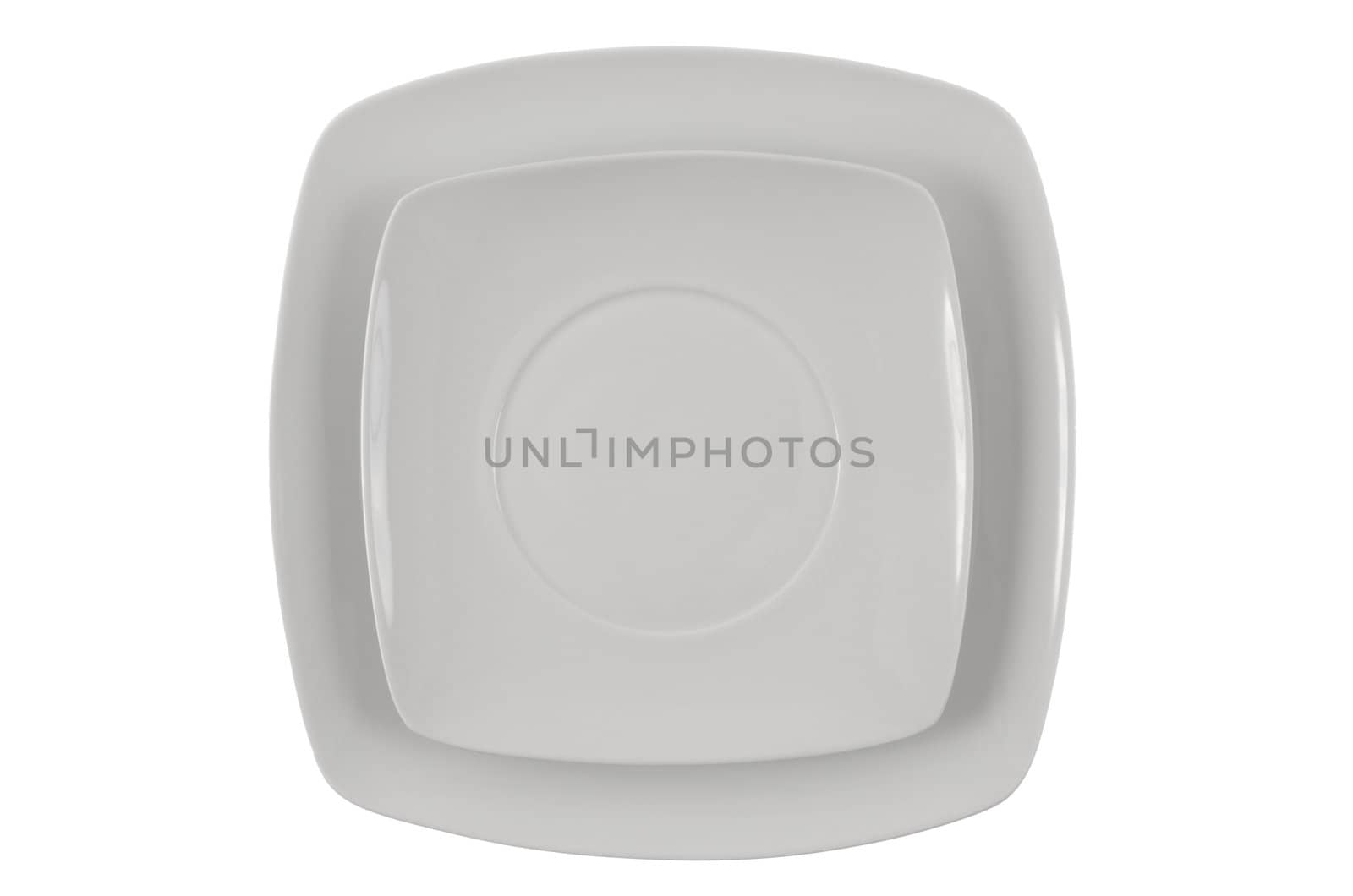 Square white plates isolated on white background.