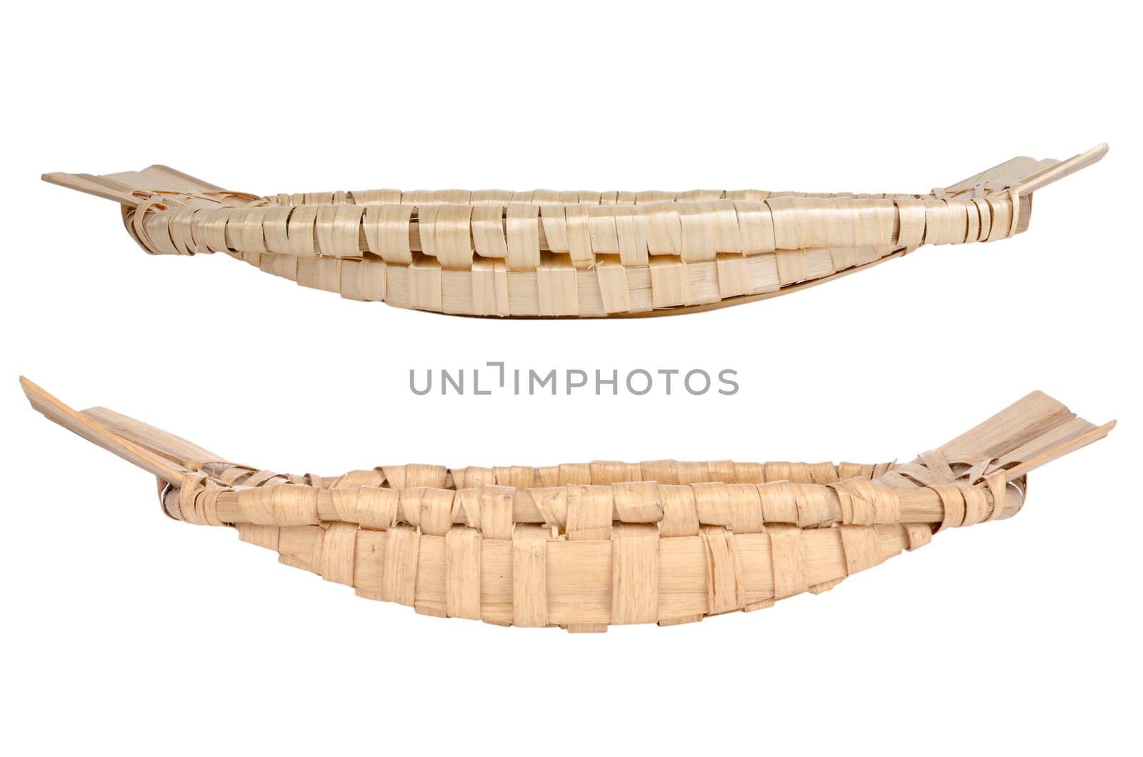 Two traditional portuguese fish straw baskets isolated on white background.