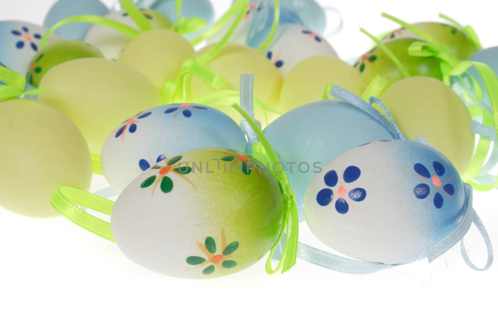 Painted Colorful Easter Eggs, photo on the white background