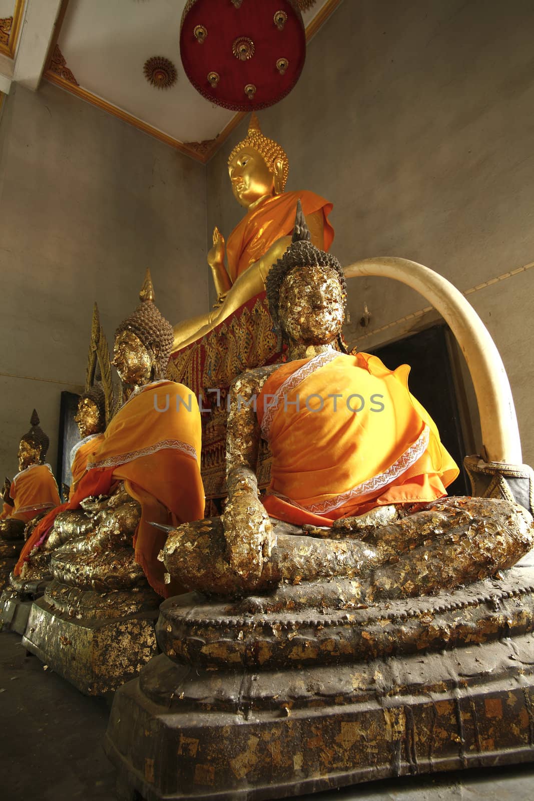 Buddha statues at the temple Suphanburi near Bangkok, Thailand.