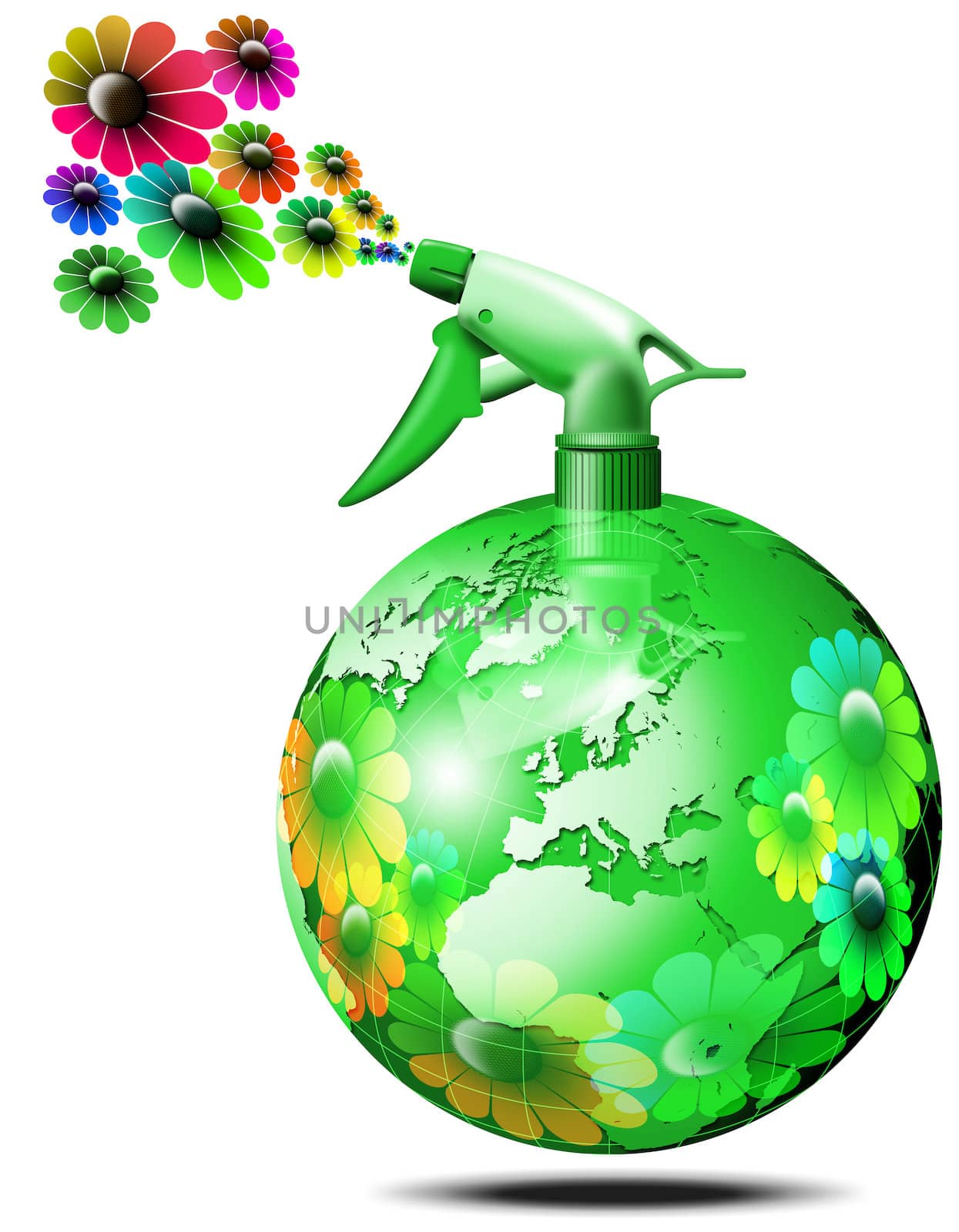 Aerosol spray to globe-shaped green flower sprays