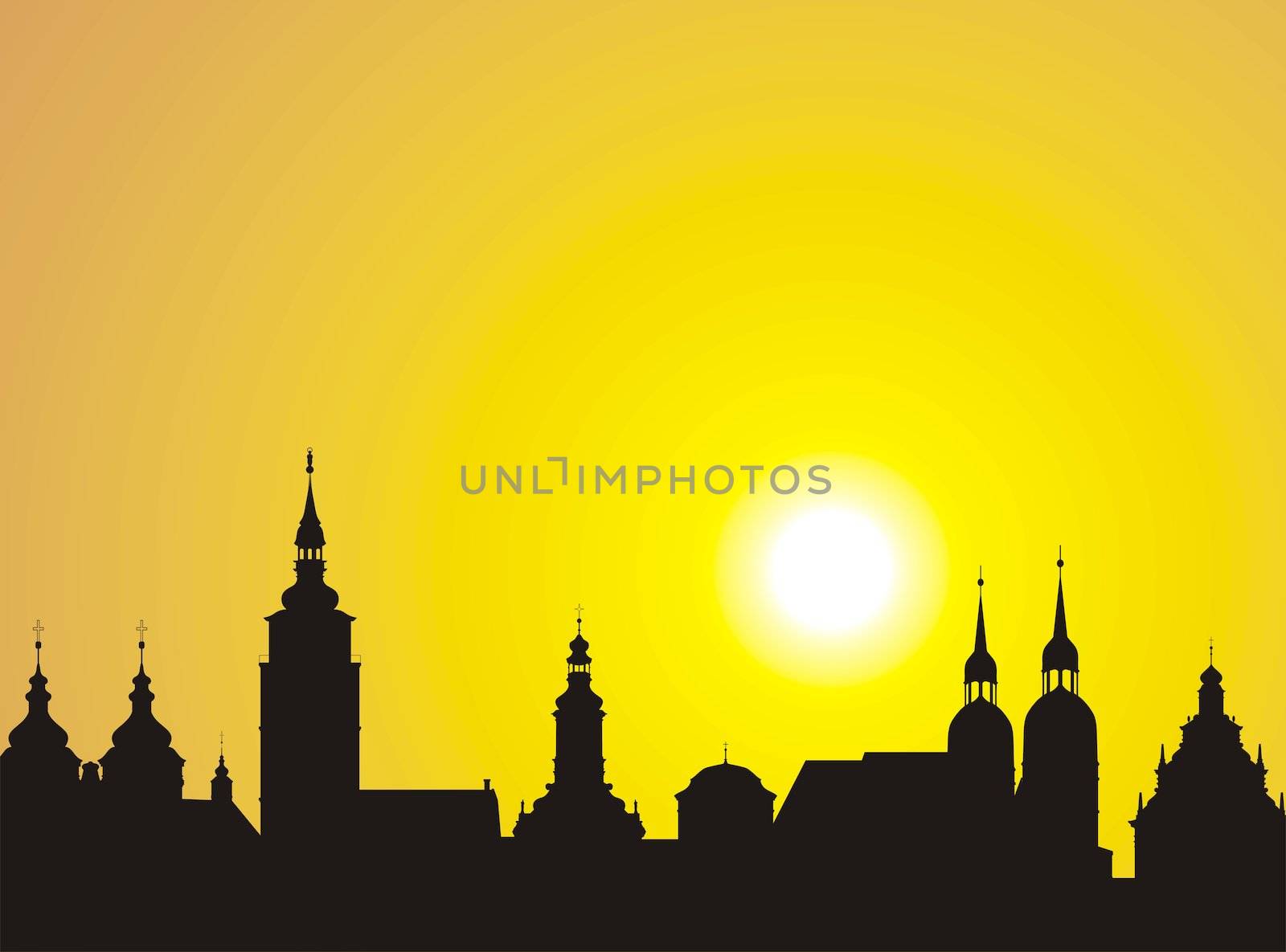 The silhouette of the historic town of in Slovakia