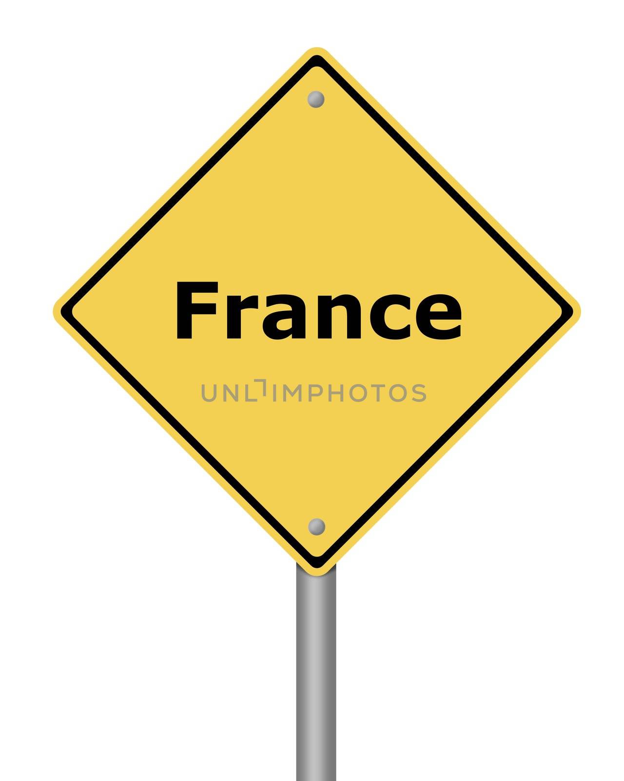 Yellow warning sign on white background with the text France