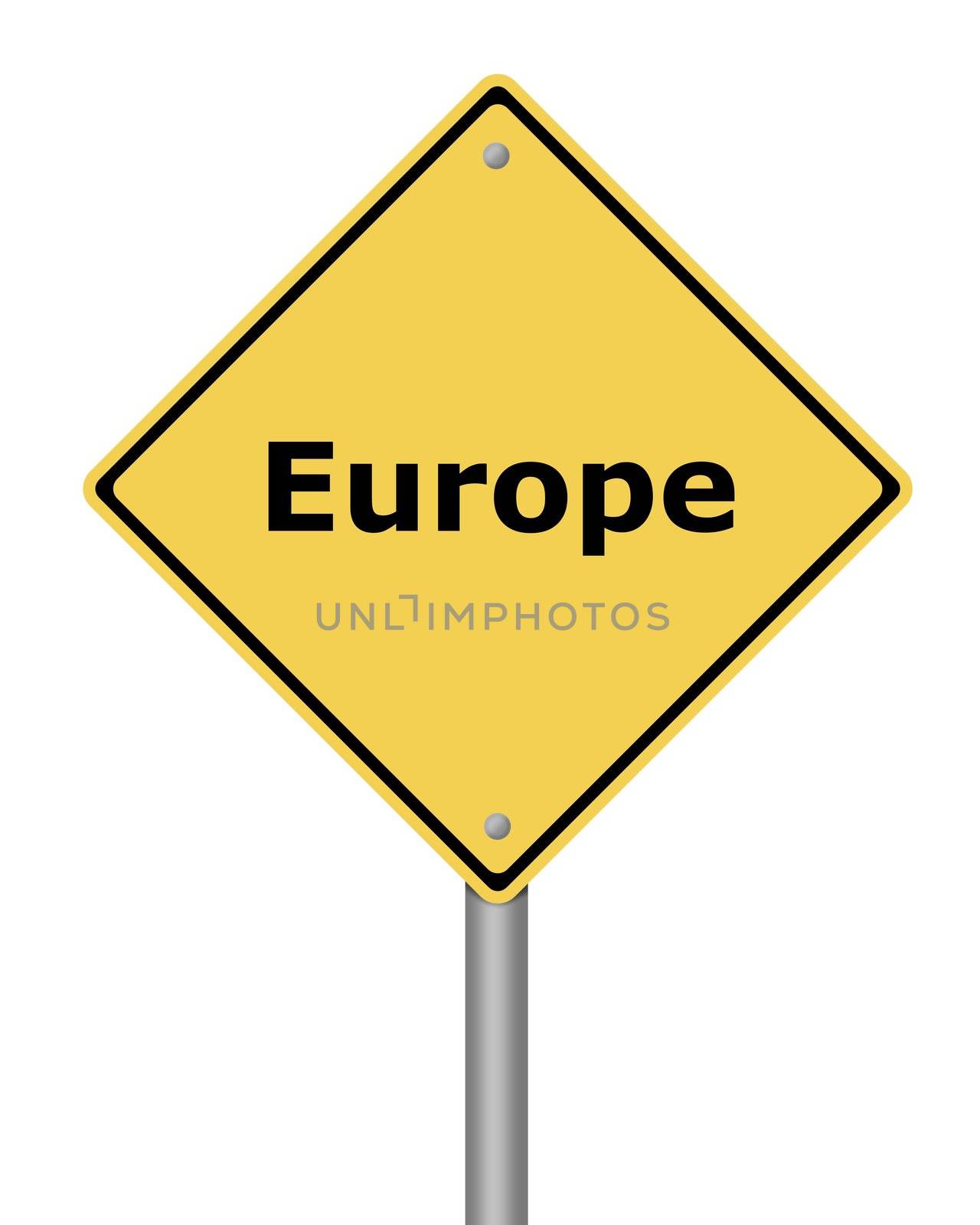 Yellow warning sign on white background with the text Europe