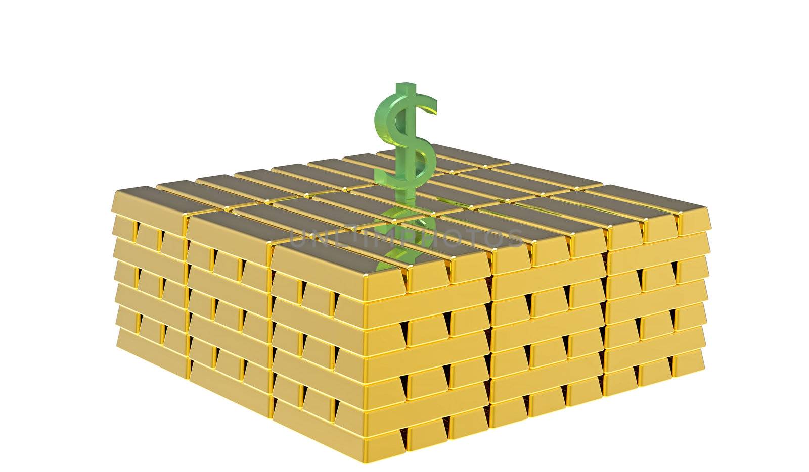 Symbol of dollar on gold bars money concept