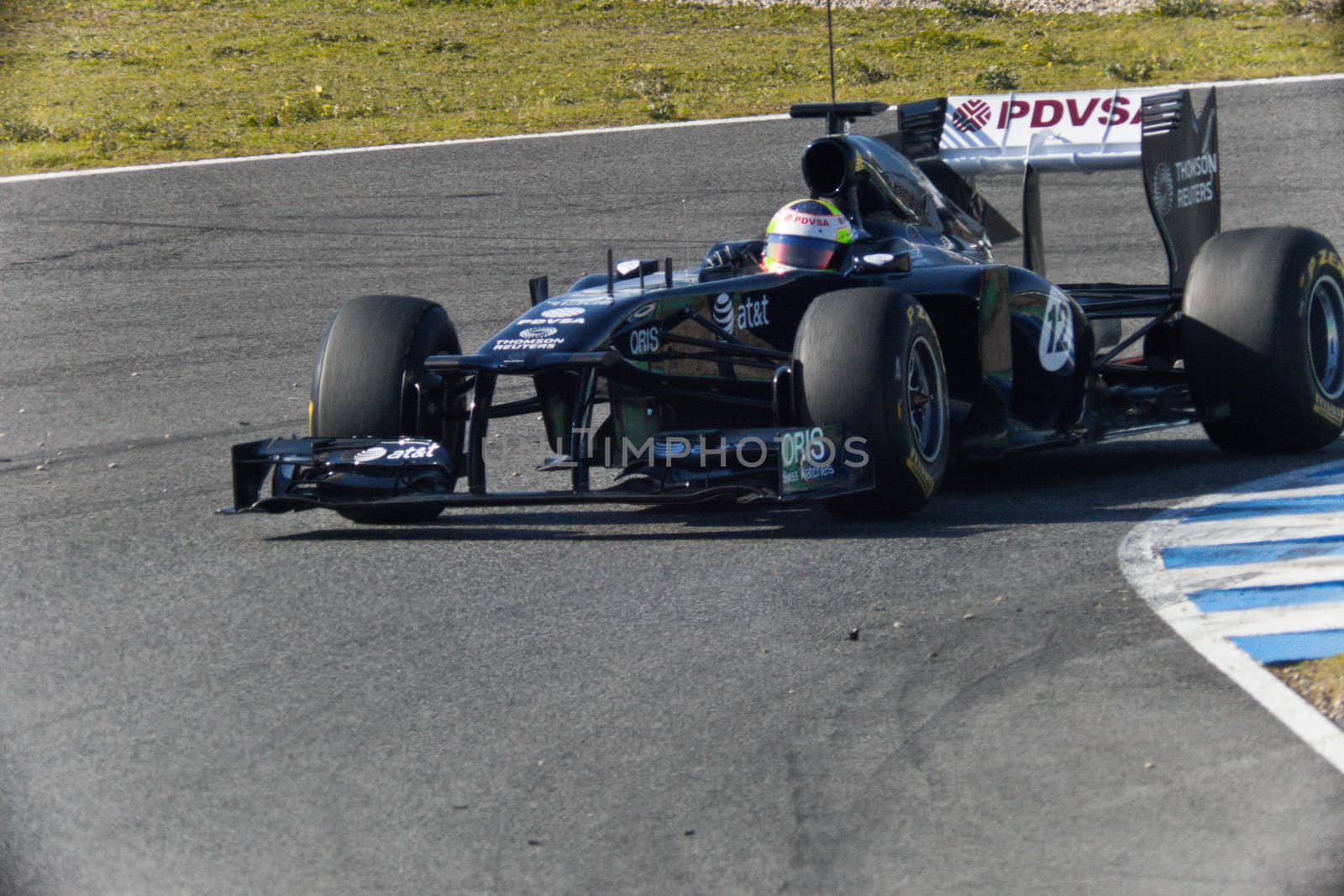 JEREZ DE LA FRONTERA, SPAIN - FEB 11: Pastor Maldonado of Williams F1 takes a curve on training session on  February 11 , 2011, in Jerez de la Frontera , Spain