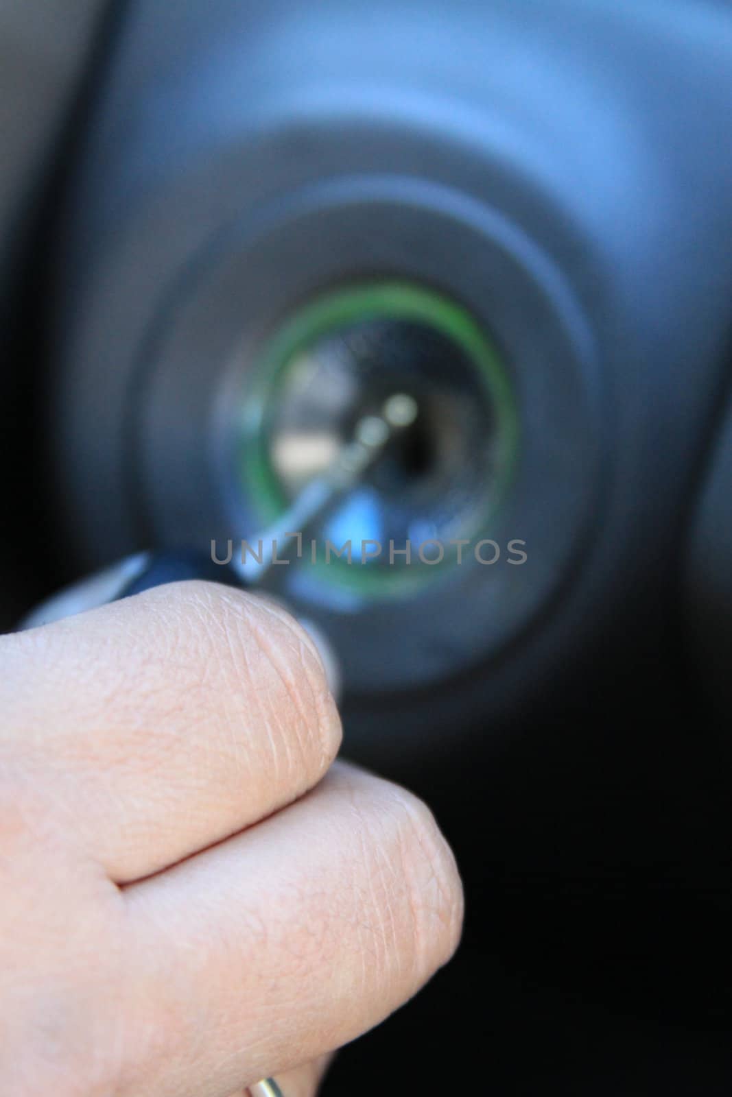 Car Keys In Ignition close up.