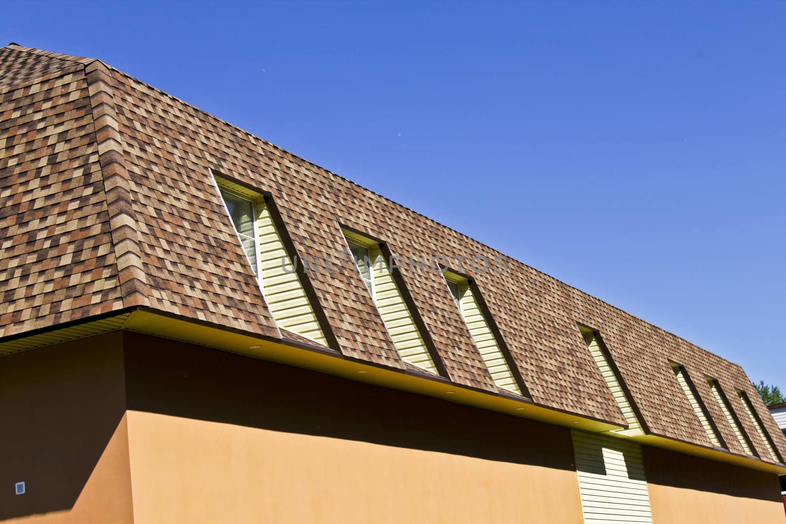 newly built, modern, American-style house with a tiled roof