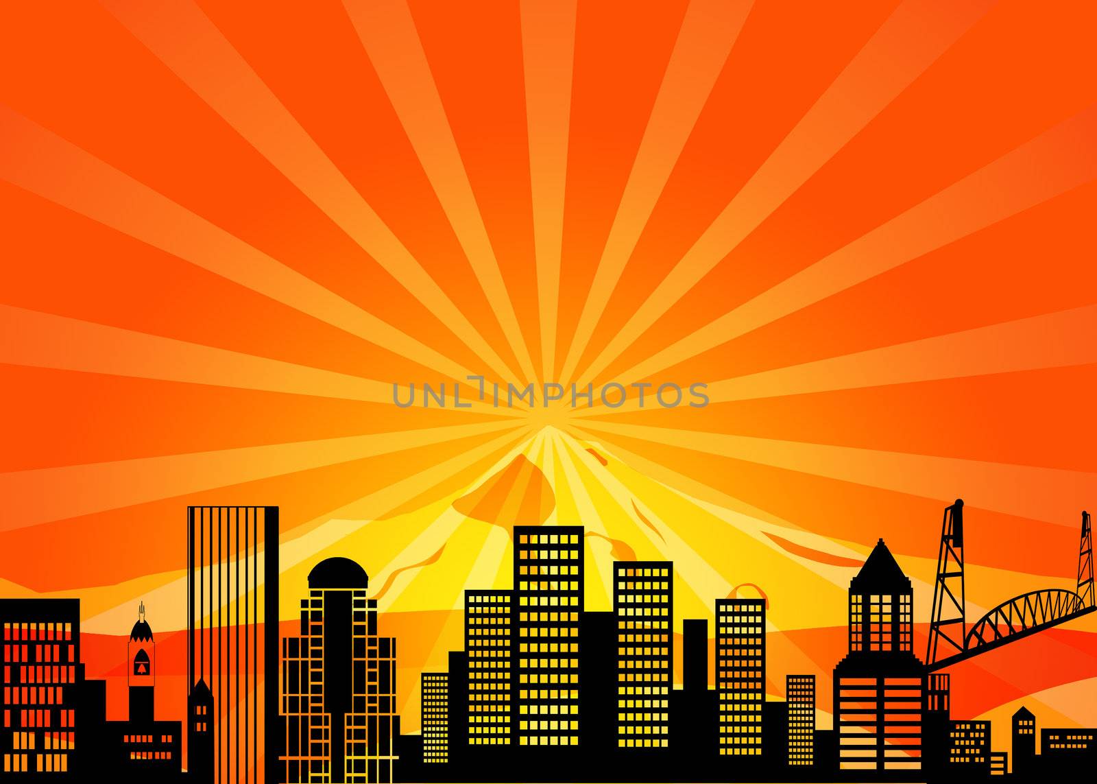 Portland Oregon Downtown City Skyline Illustration