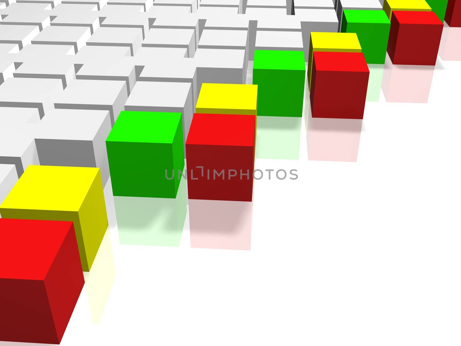 3d illustration - cubic colours white, yellow, red green color on a white background