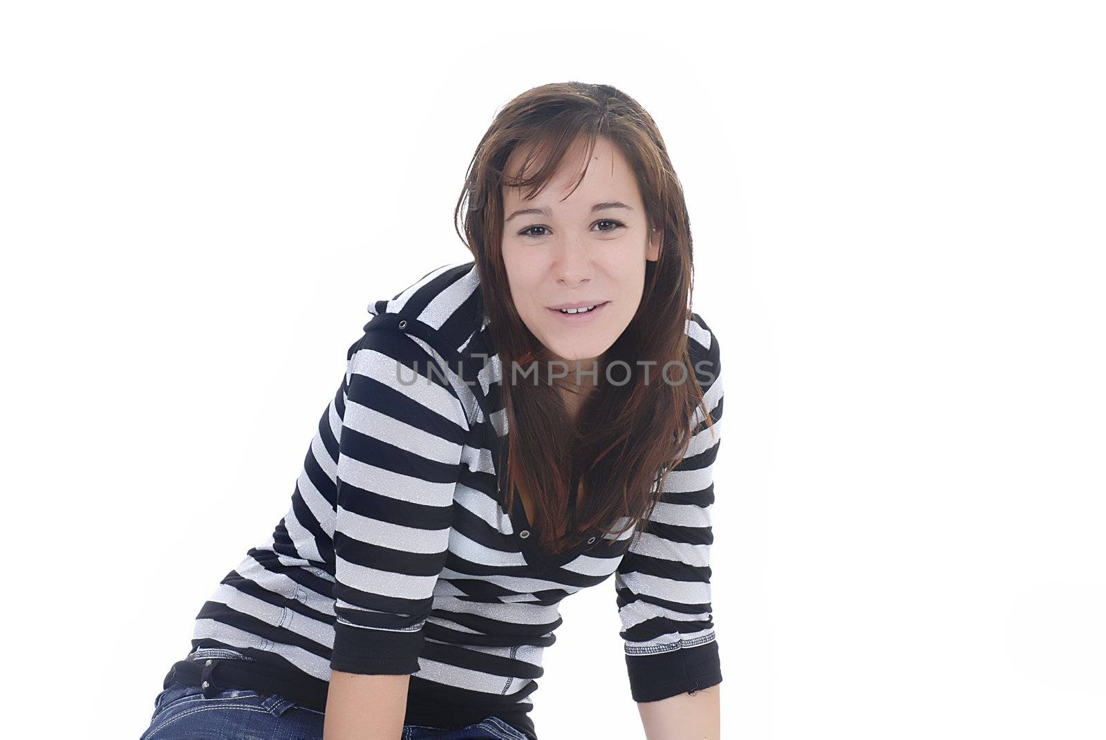 young woman portrait in a white background