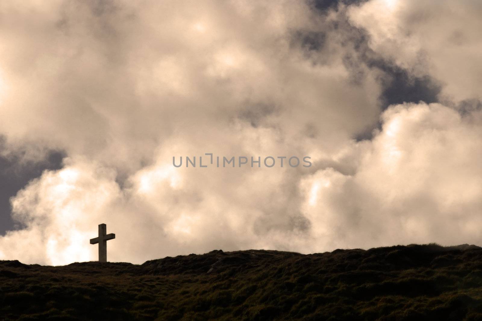 Cross on top of bear island in Ireland