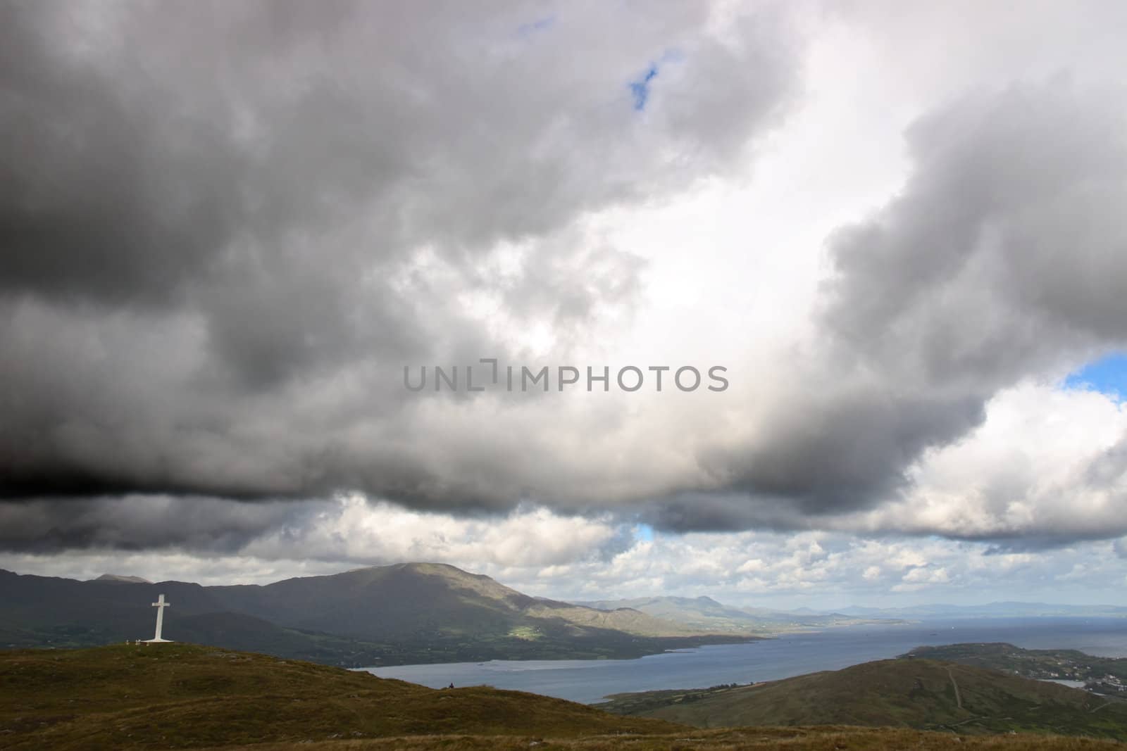 concrete Cross on top of bear island in county Cork Ireland