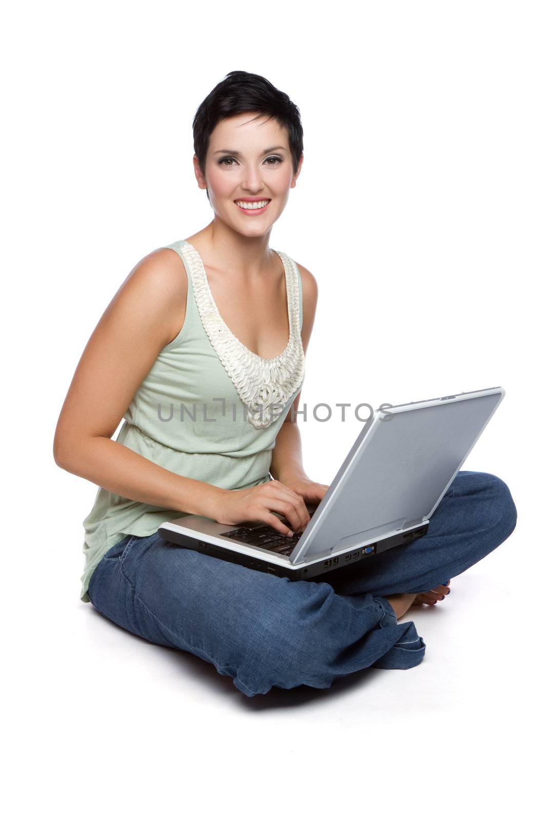 Beautiful isolated laptop computer woman