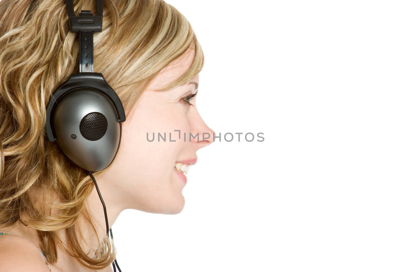 Smiling headphones music listening girl