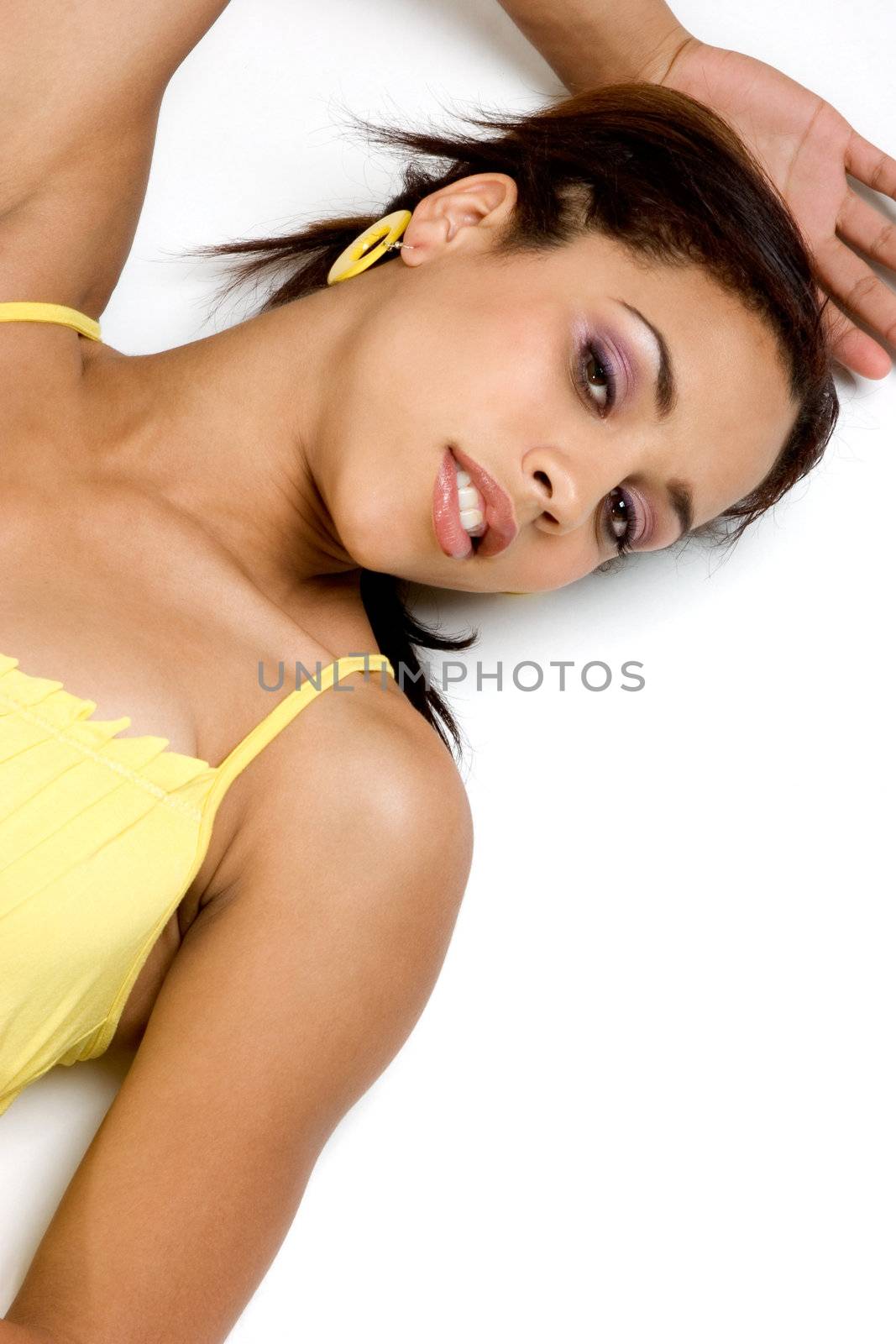 Beautiful black woman laying down