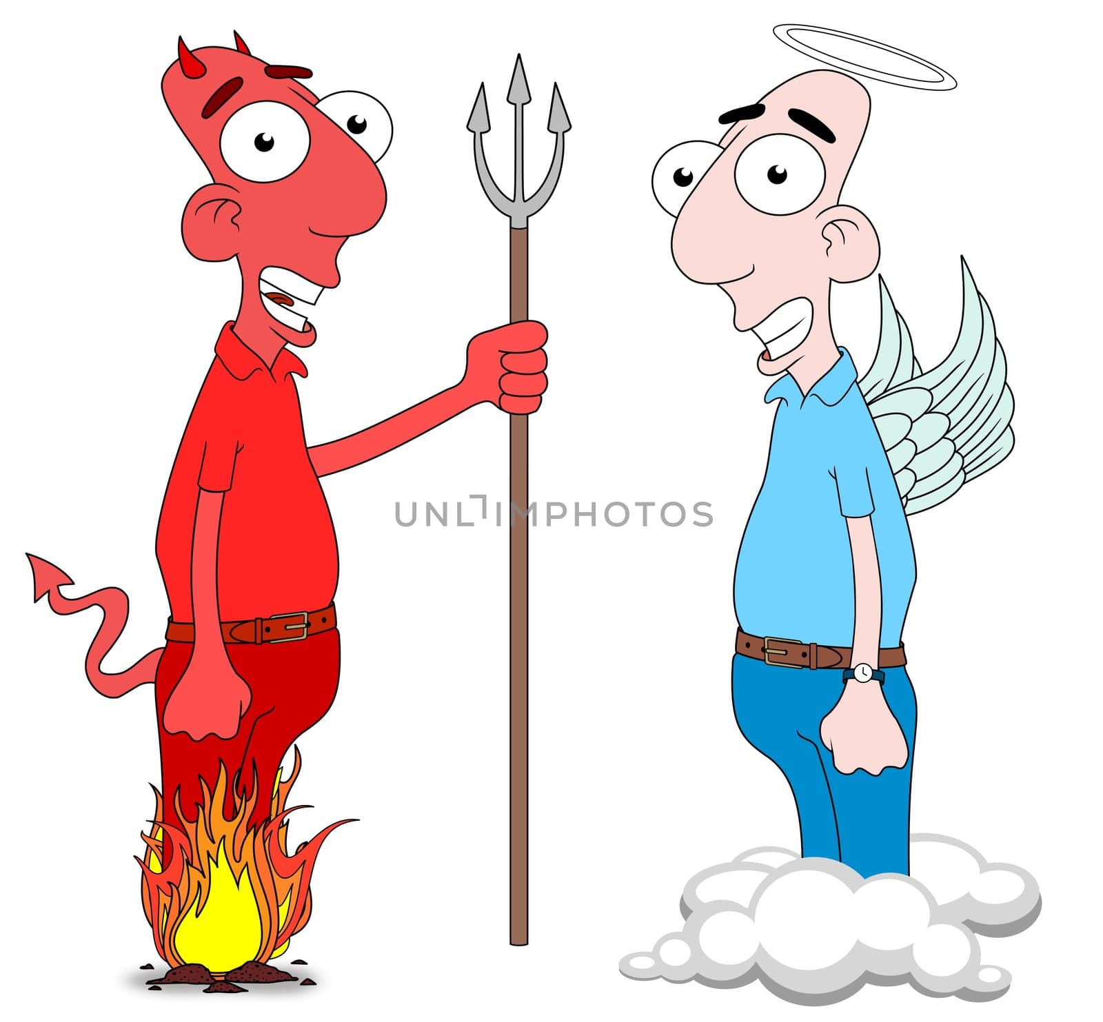 Isolated cartoon Devil and Angel characters