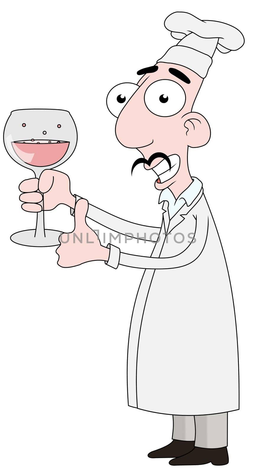 Isolated cartoon Chef character holding a glass of wine