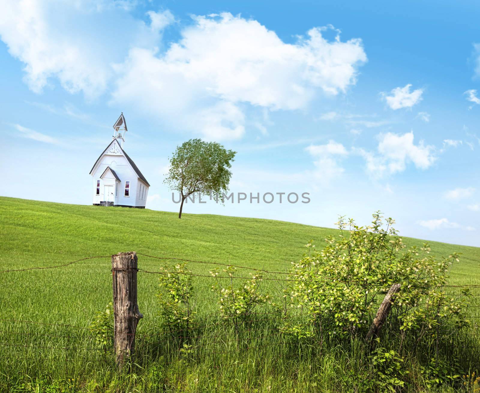 Old country school house  on a hill  by Sandralise