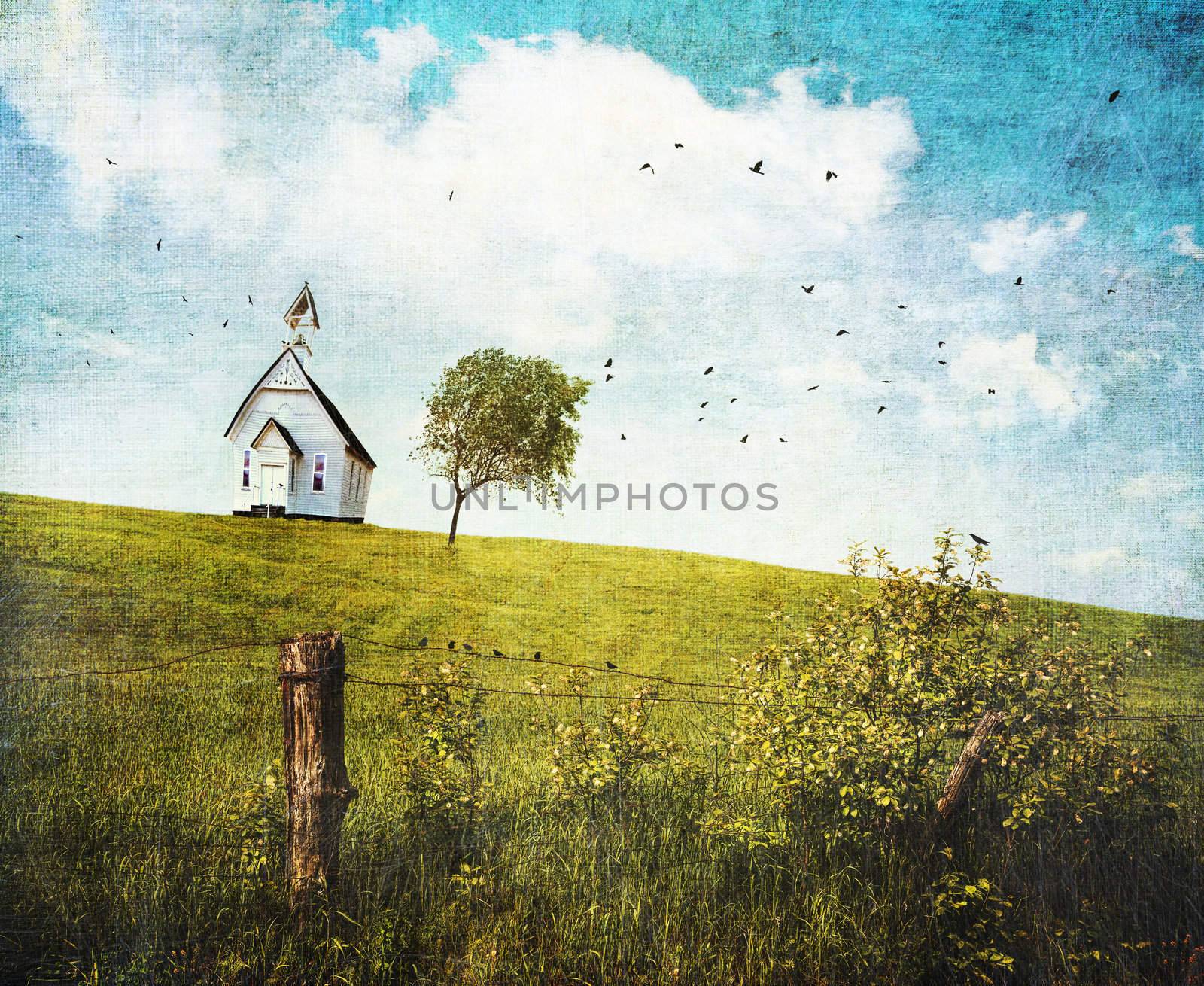 Old country school house  on a hill  by Sandralise