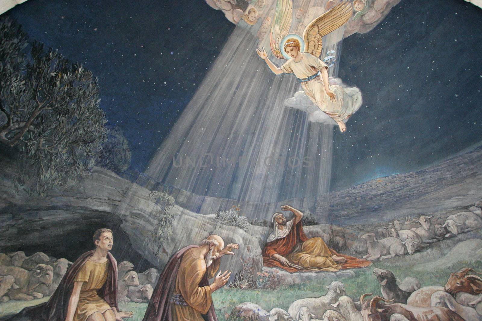 Angel of the Lord visited the shepherds and informed them of Jesus' birth, Bethlehem, Church at the Shepherds' Fields