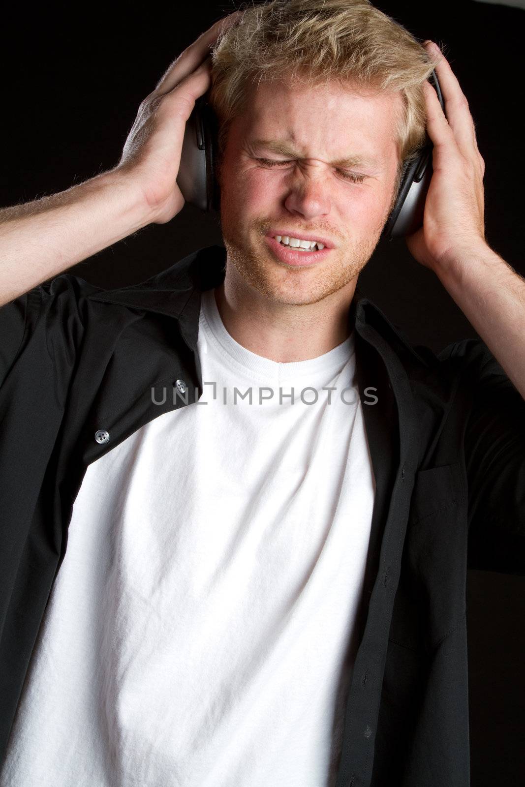 Boy listening to headphones music