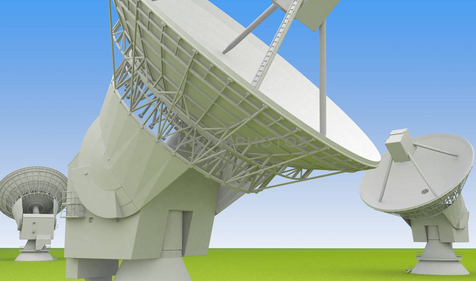 large radio antenna of the very large array faces up into sky