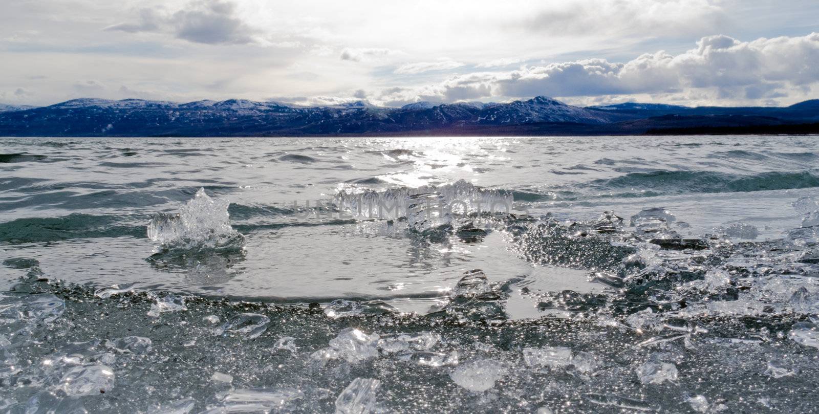 Breaking ice at Lake Laberge, Yukon Territory, Canada