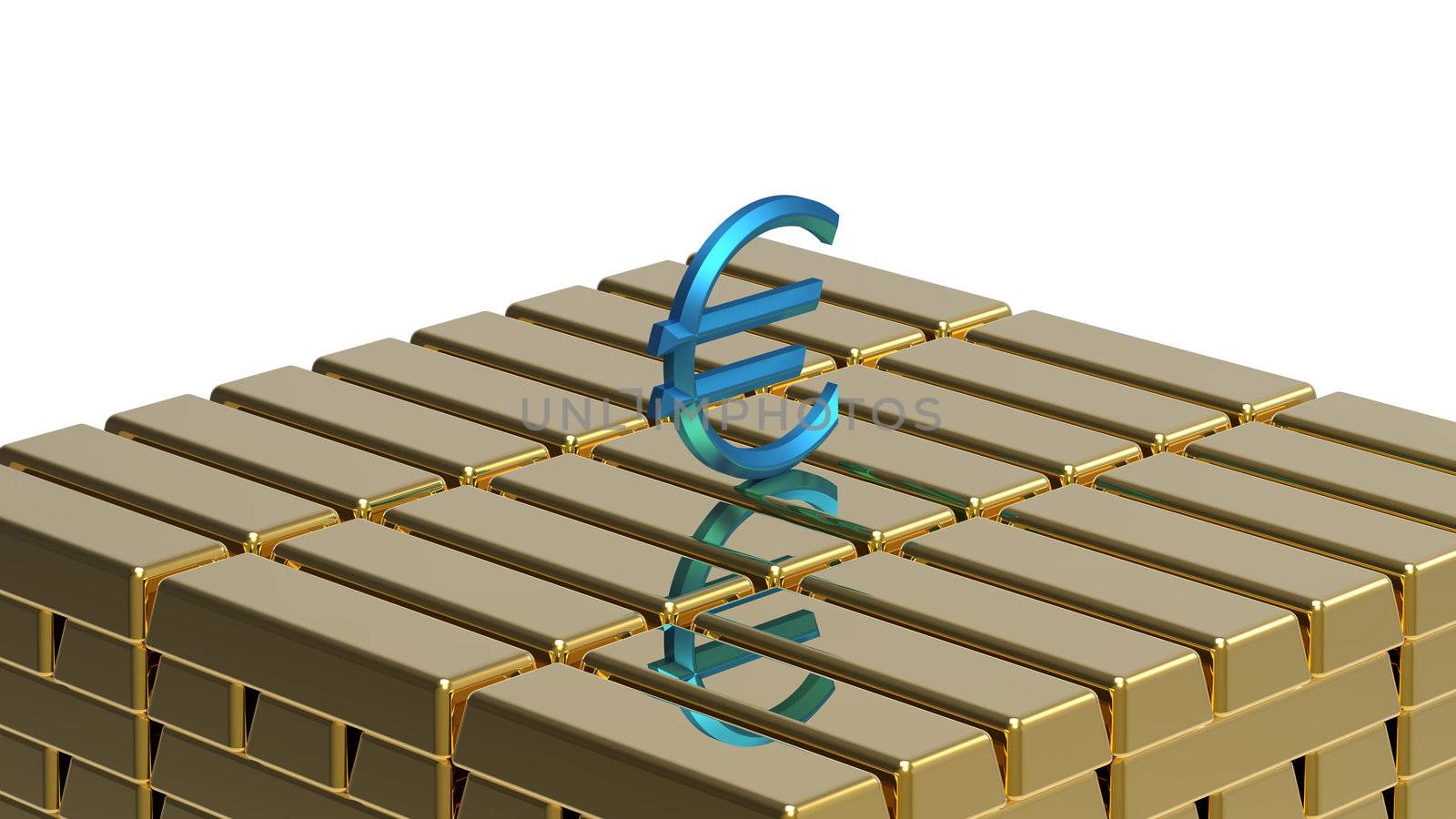 Symbol of euro on gold bars money concept