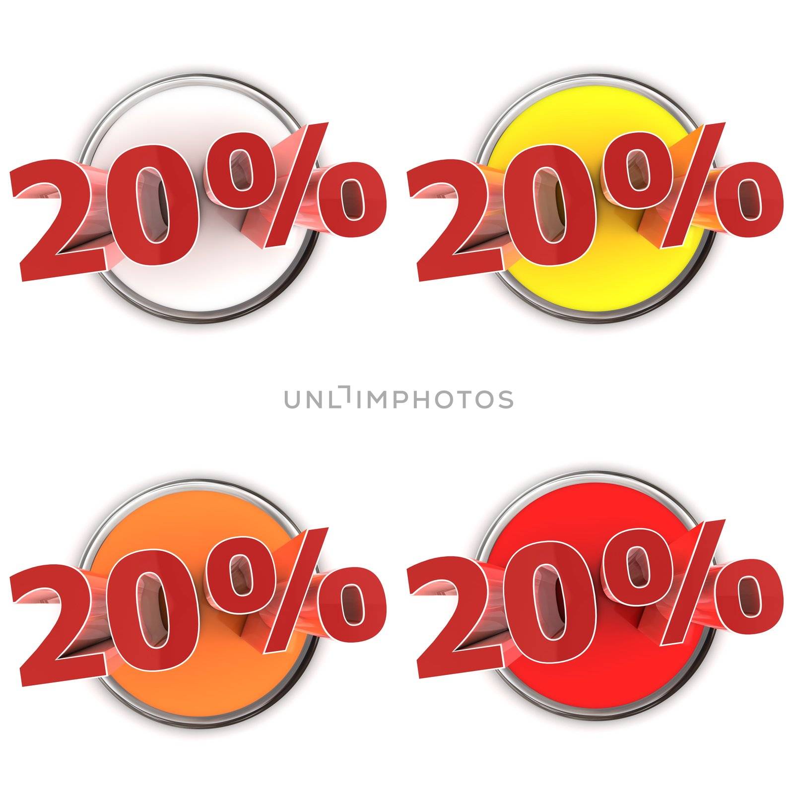 four round buttons and shiny red 20% - white, yellow, orange, red