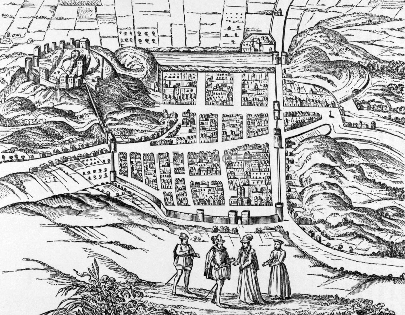 Plan of Edinburgh from a print of early 1600s on engraving from 1800s 