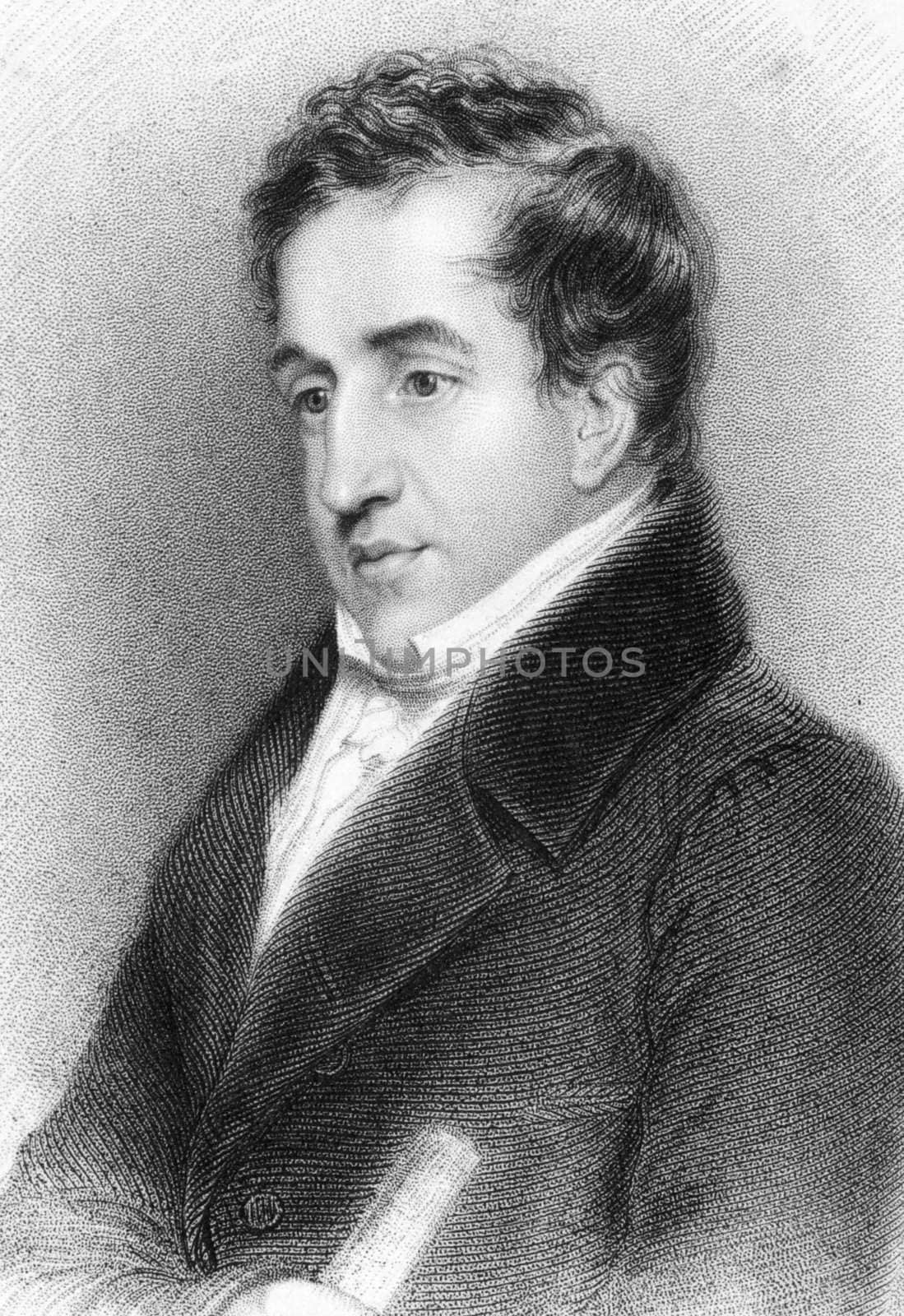John Cam Hobhouse, 1st Baron Broughton (1786-1869) on engraving from 1834. British politician and memoirist. Engraved by J.Hopwood after a drawing by A.Wivell and published by J.Murray.