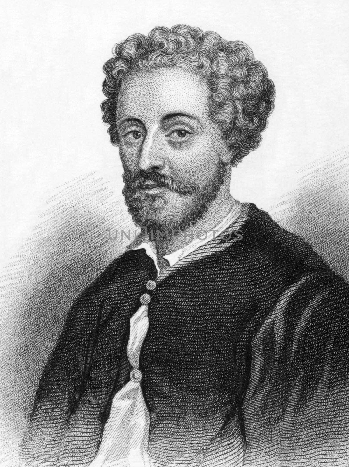 John Fletcher (1579-1625) on engraving from 1800s.
Jacobean playwright. Engraved for Townsend Alphabetical Chronology.