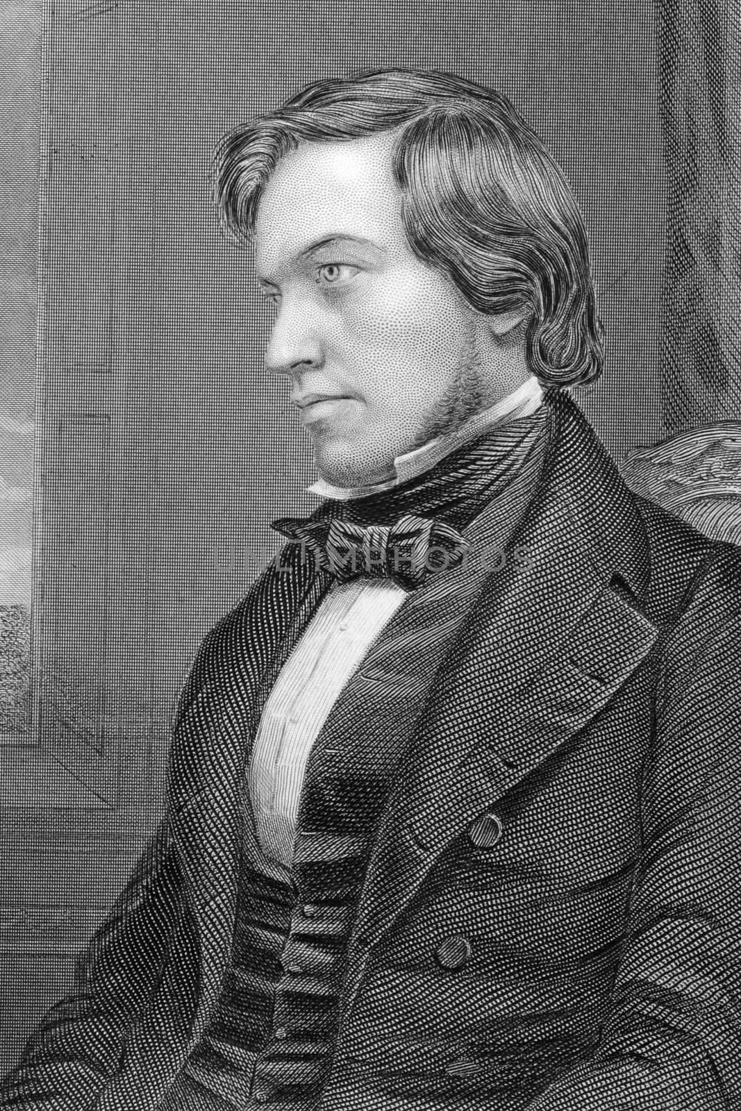 George Fownes (1815-1849) on engraving from 1800s.  British chemist. Engraved by C.Cook after a picture by Collins and published by W.Mackenzie.