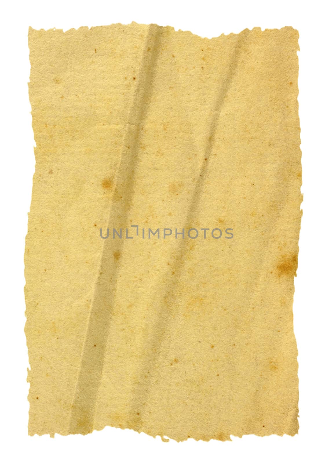 Folded vintage paper isolated in white
