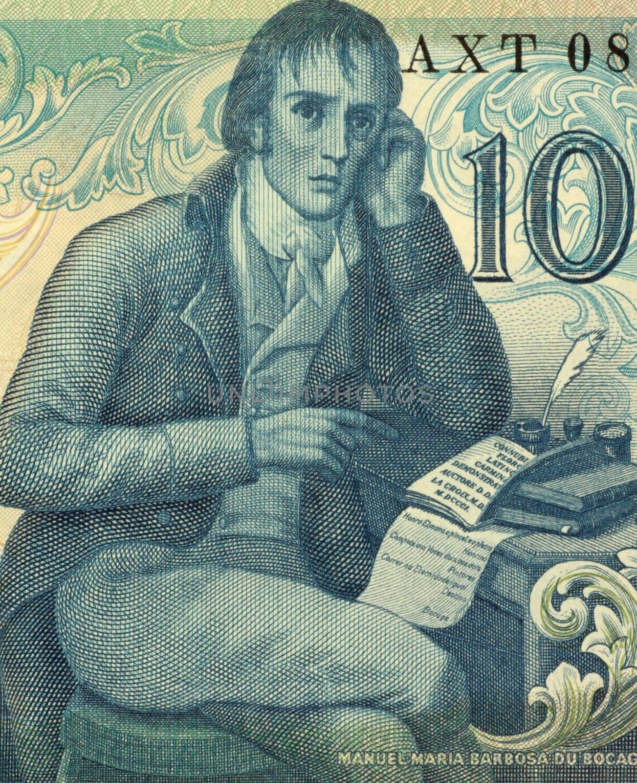 Manuel Maria Barbosa du Bocage (1765-1805) on 100 Escudos 1981 banknote from Portugal. Portuguese Neoclassic poet, writing under the pen name Elmano Sadino.
