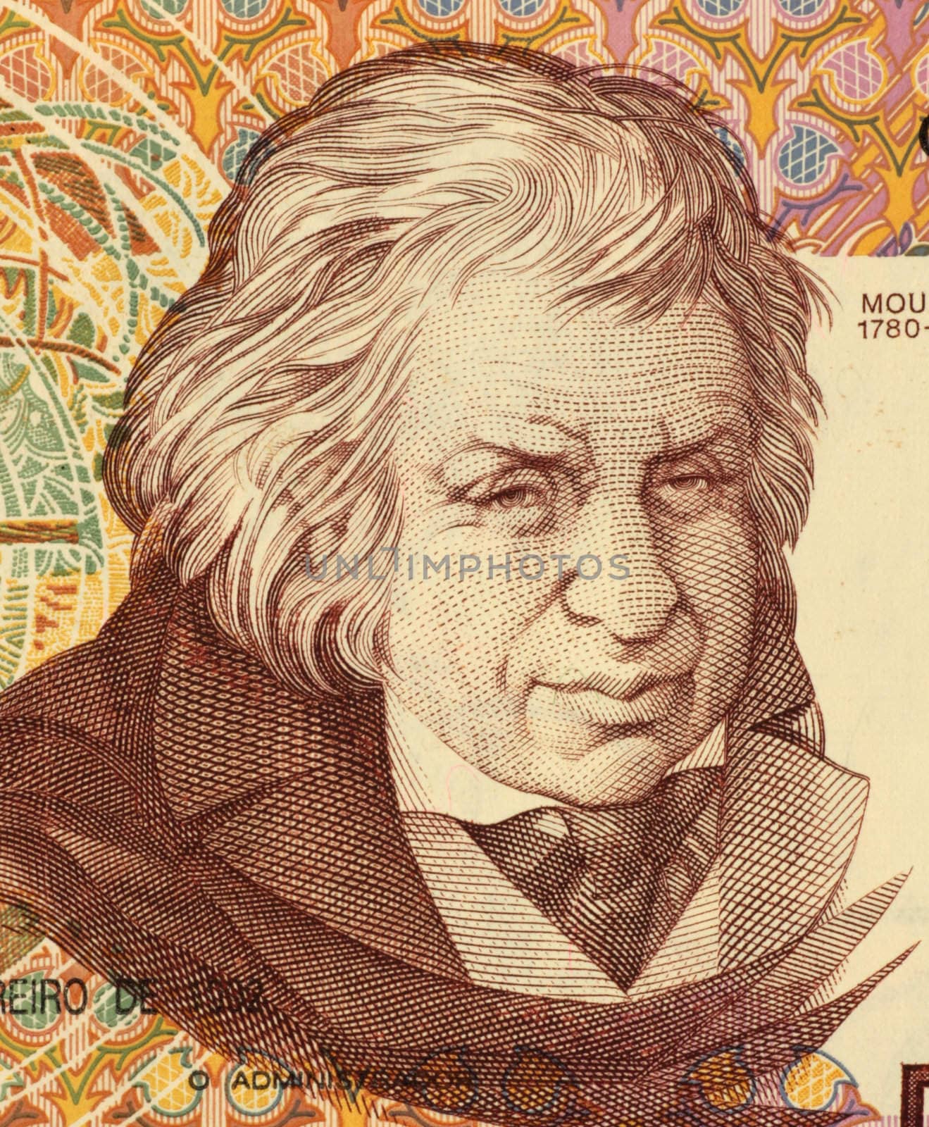 Jose Javier Mouzinho da Silveira on 500 Escudos 1992 banknote from Portugal. Portuguese politician.